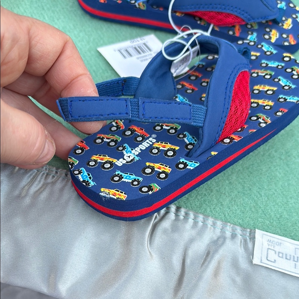 NWT Kids' Blue Car Print Sandals Monster Trucks Elastic Heel Straps Toddler 10